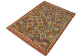 Flat Weave Kilim Antique Navaho Vintage handmade Geometric Kilim Rust Gold Hand-Woven Rectangle 100% Wool Area Rug 6x8